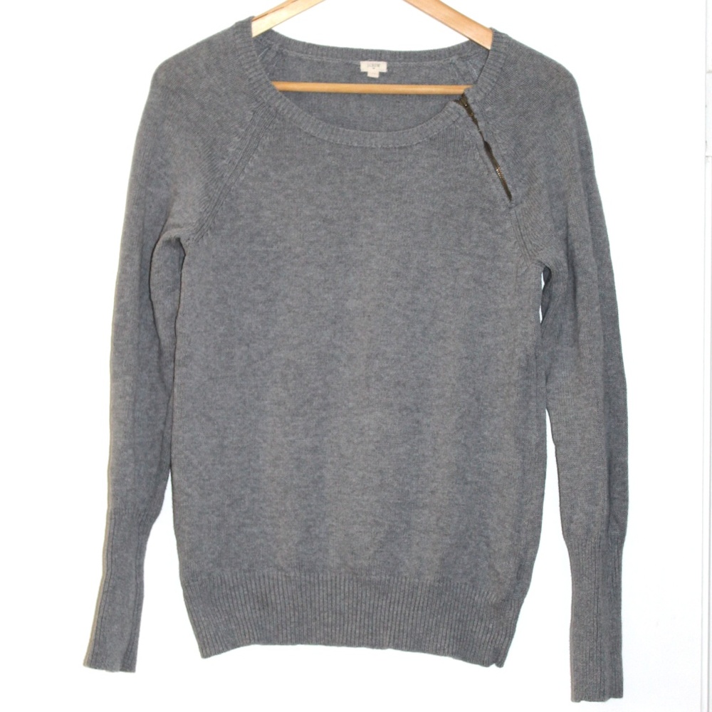 J Crew Grey Zipper CrewNeck LS sweater womens S